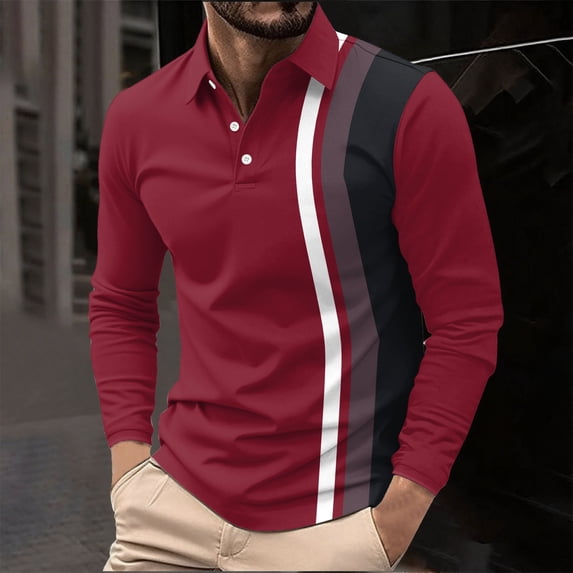 Big & Tall Golf Shirts for Men Plus Size S-5X Long Sleeve Tshirts Shirt Mens Casual Pullover Button Collared Breathable Color Block Athletic Tops