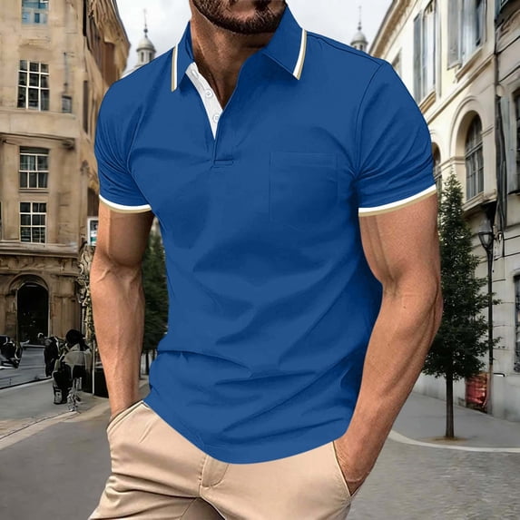 Big & Tall Golf Shirts for Men Plus Size Short Sleeve T-Shirts with Pocket S-5X Mens Pullover Button Collared Color Block Business Casual Tees Tops