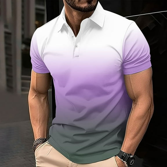Big & Tall Golf Shirts for Men S-4X Plus Size Short Sleeve Button Collar T-Shirts Breathable Pullover Gradient Printed Athletic Tees Tops