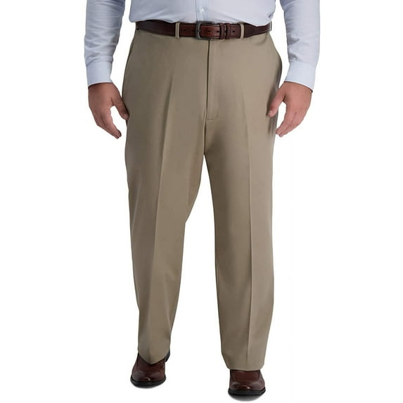 Haggar Mens BT Iron Free Premium Khaki Classic Fit Flat Front Expandable Waist Pant