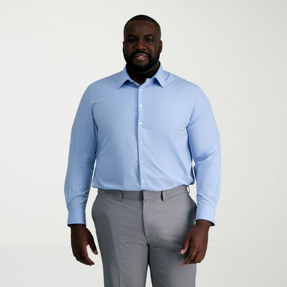 Big & Tall Haggar® Smart Wash® Classic Fit Solid Dress Shirt Color: Blue Solid Size: 22 34/5B