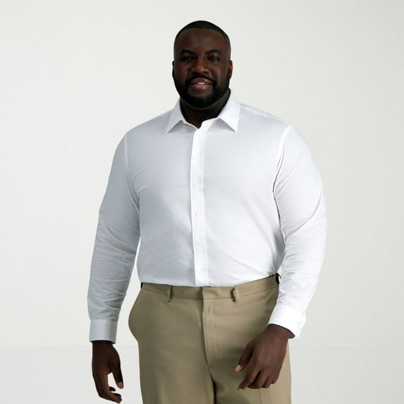 Big & Tall Haggar® Smart Wash® Classic Fit Solid Dress Shirt Color: White Solid Size: 18.5 34/5B