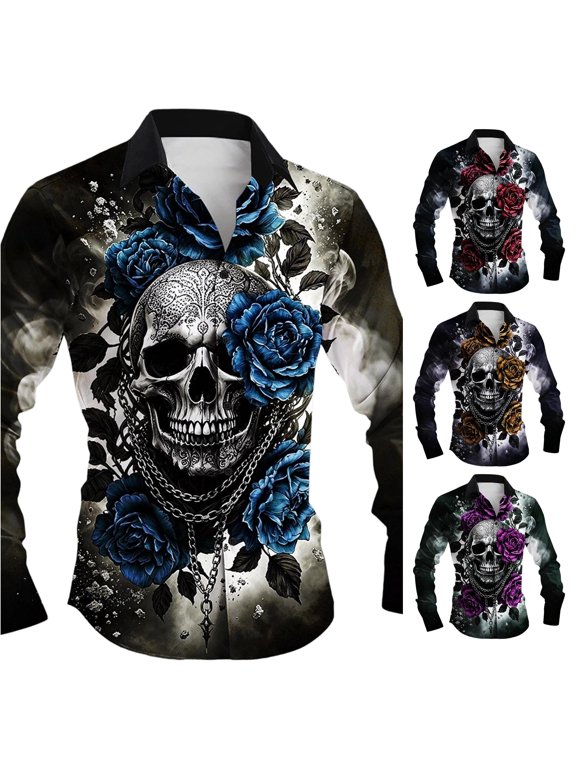 Big and Tall Halloween Shiirt for Men Shirt For Festive Occasions with Classic Button Down and Comfortable Ideal for Daily Casual And Party Events Blue S