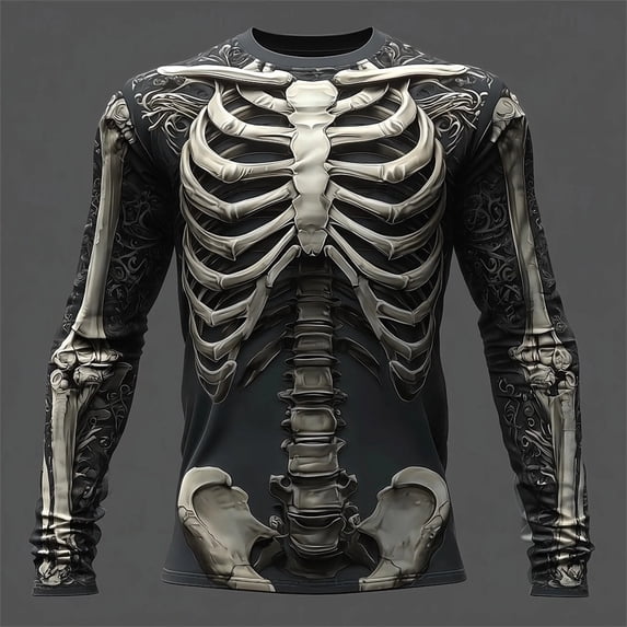 Big and Tall Halloween Tshirt for Men Halloween Skeleton Print Long Sleeve T Shirt for Casual Men’s Tee with Graphic Halloween Theme Comfortable for Autumn Season Black S