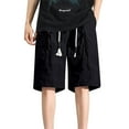 thumbnail image 1 of Big & Tall Hiking Cargo Shorts Zipper Wide Leg Mens Bermuda Shorts Quick Dry Outdoor Drawstring Summer Pants Black, XL, 1 of 7