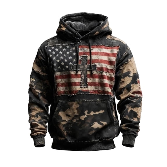 Big & Tall Hoodie 4th of July Anniversary Print Hooded Casual Jacket Front Pocket Loose Fit Sweatshirt OTHER L