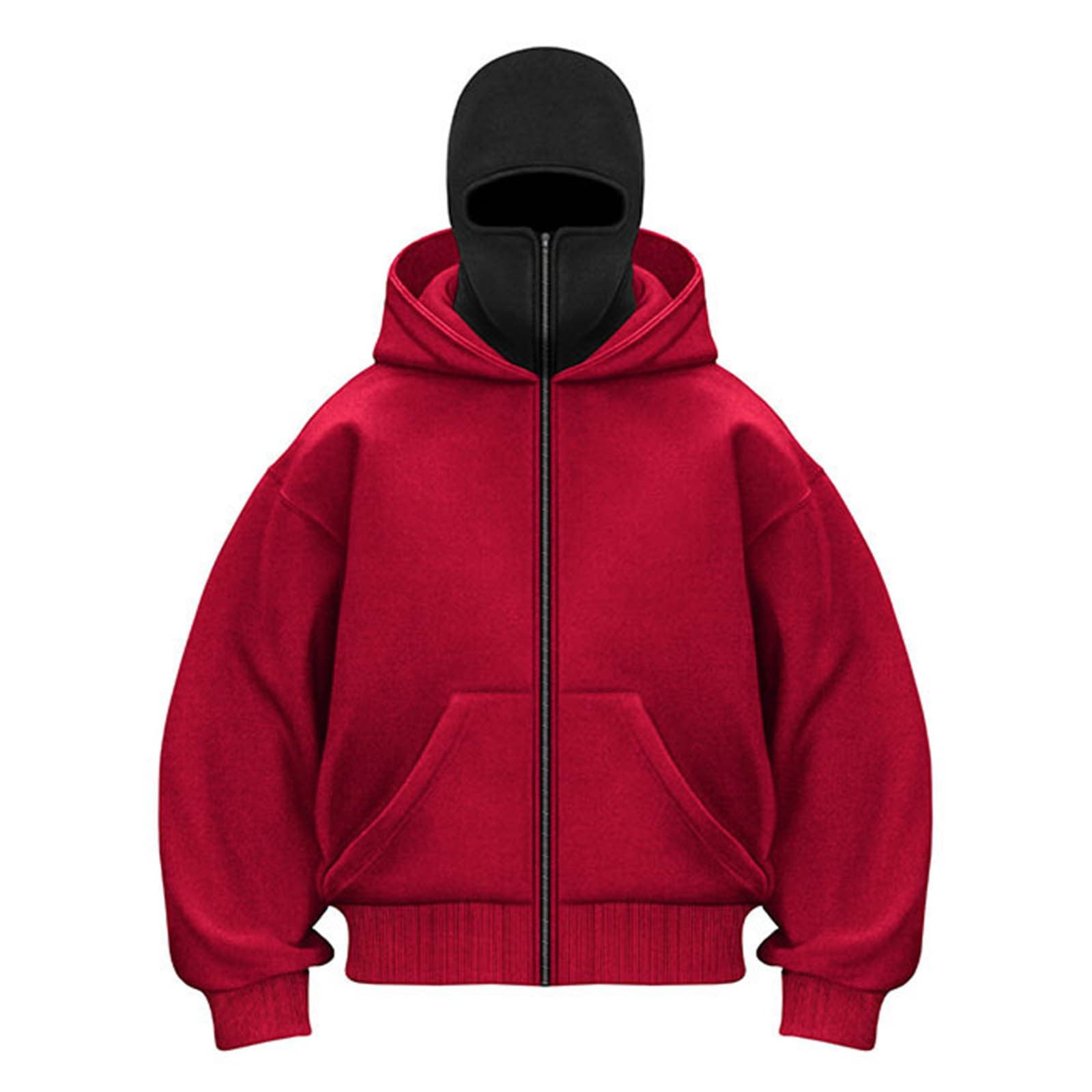 Men Hoodies Balaclava Hoodie Balaclava Zip Up Hoodie Double Hooded Y2K Streetwear Oversized Windproof Sweatshirt with Warm Mask for Women Men