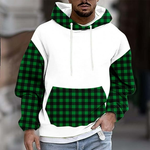 Big & Tall Hoodies for Men Plus Size M-5X Fleece Lined Sweatshirts with Front Pocket Casual Pullover Plaid Printed Thermal Warm Long Sleeve Hoodie Tops