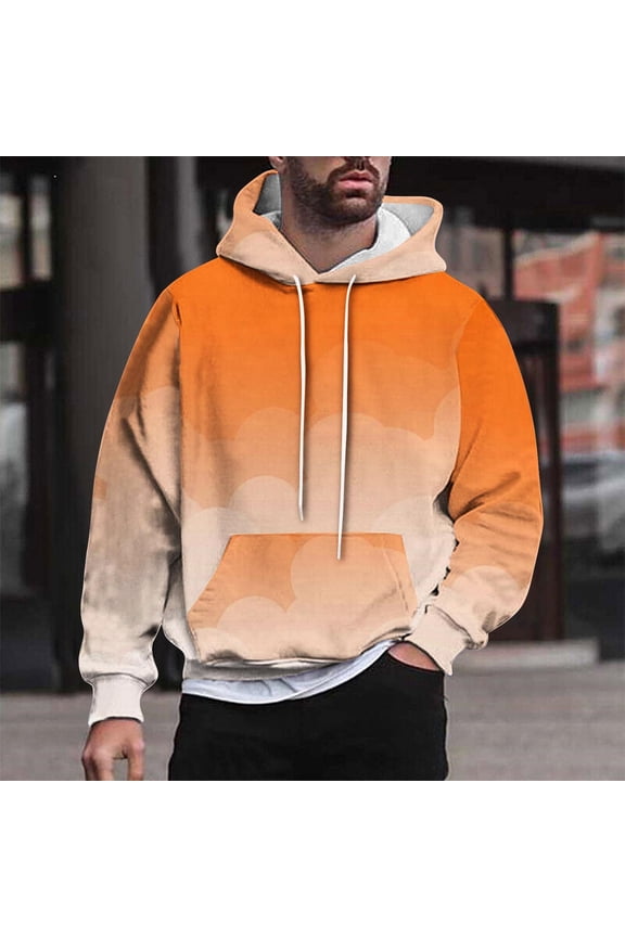 Big & Tall Hoodies for Men with Front Pocket Pullover Sweatshirts Plus Size M-4X Fleece Lined Long Sleeve Gradient Printed Thermal Warm Hoodie Tops