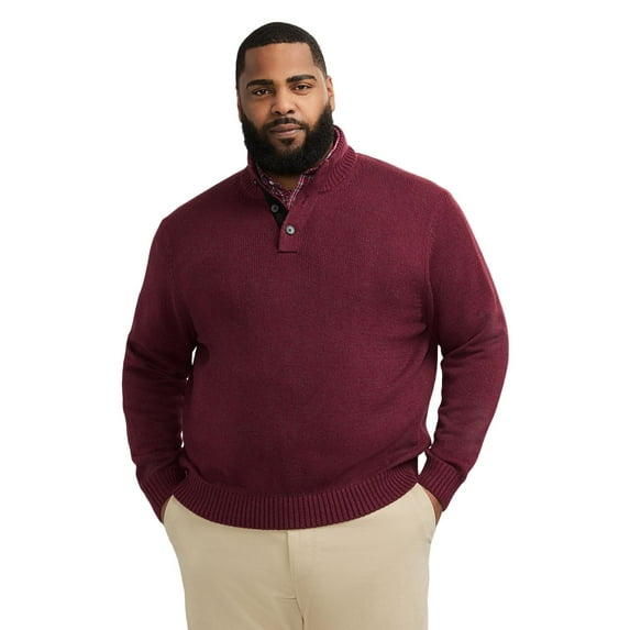 Big & Tall IZOD Marled Button-Mock Sweater Color: Velvet Maroon Size: L TALL