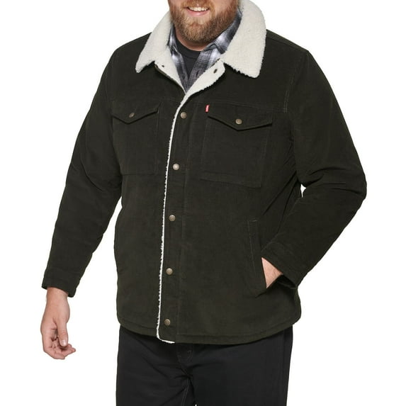 Big & Tall Levi's® Classic Corduroy Sherpa-Lined Trucker Jacket Color: Olive Size: XXL TALL