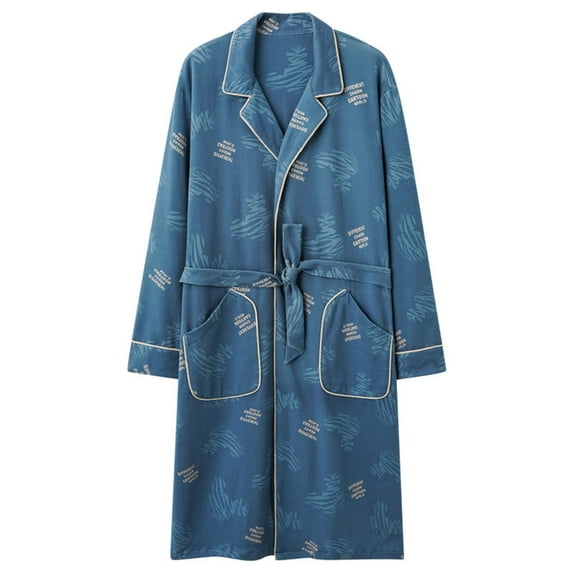 Big & Tall Long Sleeve Bathrobe Soft Cotton Collared Spa Robes with Pockets Casual Loungewear Shower Housecoat for Men Sky Blue, 4XL