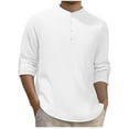 thumbnail image 1 of Big & Tall Long Sleeve Shirts Button-Up Striped Mens Dressy Casual Blouses Mock Neck Going Out Outfits White, M, 1 of 6