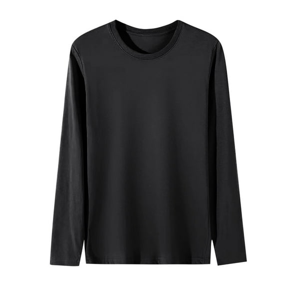 Big & Tall Long Sleeve Undershirts Crew Neck Casual Layering Tops Mens Loose Basic Tees Shirts Black, 3XL