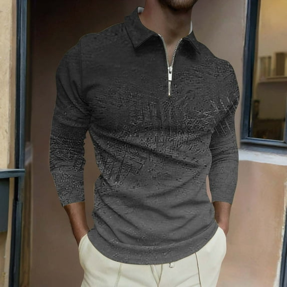 Big & Tall M-6XL Golf Tees Shirts for Men Plus Size Long Sleeve Tshirts Shirt Pullover Zipper Collared Gradient Printed Athletic Tops