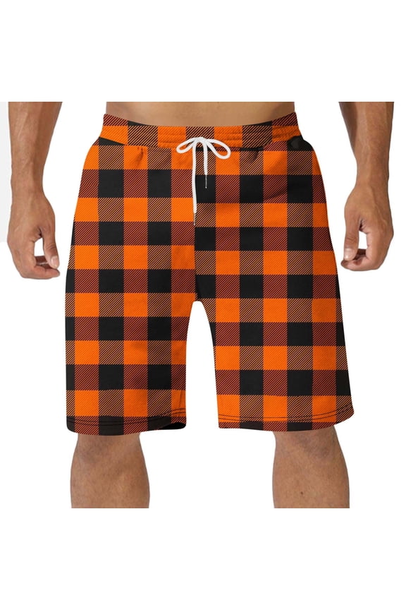 Big & Tall Men Hawaiian Plaid Swim Trunks,Elastic Waist Color Block Beach Board Shorts Fathers Gift,S-6XL