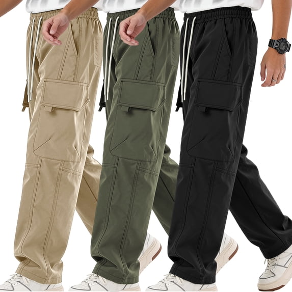 Big & Tall Men Twill Cargo Pants Straight Leg Expandable Waist Daily Casual Pants S-XL(1 piece)