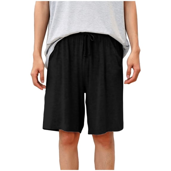Big & Tall Men's 10" Inseam Lounge Shorts Knee Length, Soft Knit Sleep Short Pants with Pockets, Elastic Waist Drawstring Summer Beach Casual Daily Wear