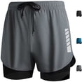 thumbnail image 1 of Big & Tall Men's 2 in 1 Athletic Shorts 5" Inseam Performance Quick Dry Running Short Pants with Compression Liner, Workout Training Graphic Basketball Short Pants, 1 of 6