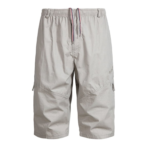 Big & Tall Men's 3/4 Capri Cargo Shorts Below Knee Quick Dry Twill Outdoor Hiking Short Pants with Multi Pockets Drawstring Elastic Waist Belt Loops Performance