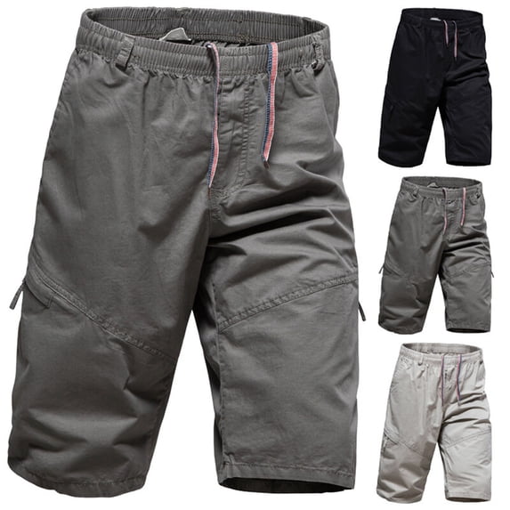 Big & Tall Men's 3/4 Capri Cargo Shorts Below Knee Quick Dry Twill Outdoor Hiking Short Pants with Multi Pockets Drawstring Elastic Waist Belt Loops Performance