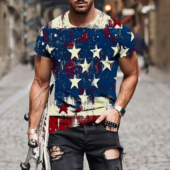Big & Tall Men's 4th of July Freedom T-Shirt - Relaxed Fit Crew Neck Short Sleeve, Patriotic American Graphic Tee for Casual Wear & Holiday Parties