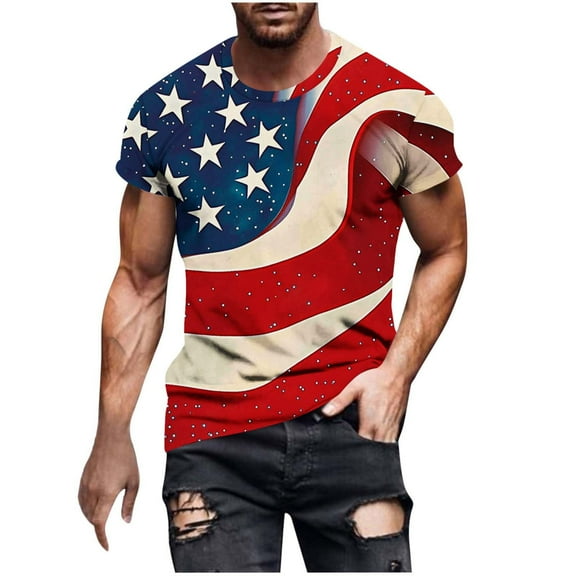 Big & Tall Men's 4th of July Freedom T-Shirt - Relaxed Fit Crew Neck Short Sleeve, Patriotic American Graphic Tee for Casual Wear & Holiday Parties