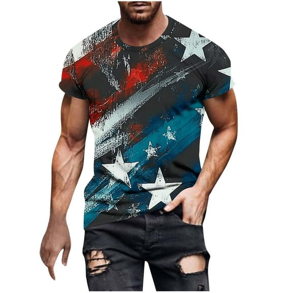 Big & Tall Men's 4th of July Freedom T-Shirt - Relaxed Fit Crew Neck Short Sleeve, Patriotic American Graphic Tee for Casual Wear & Holiday Parties