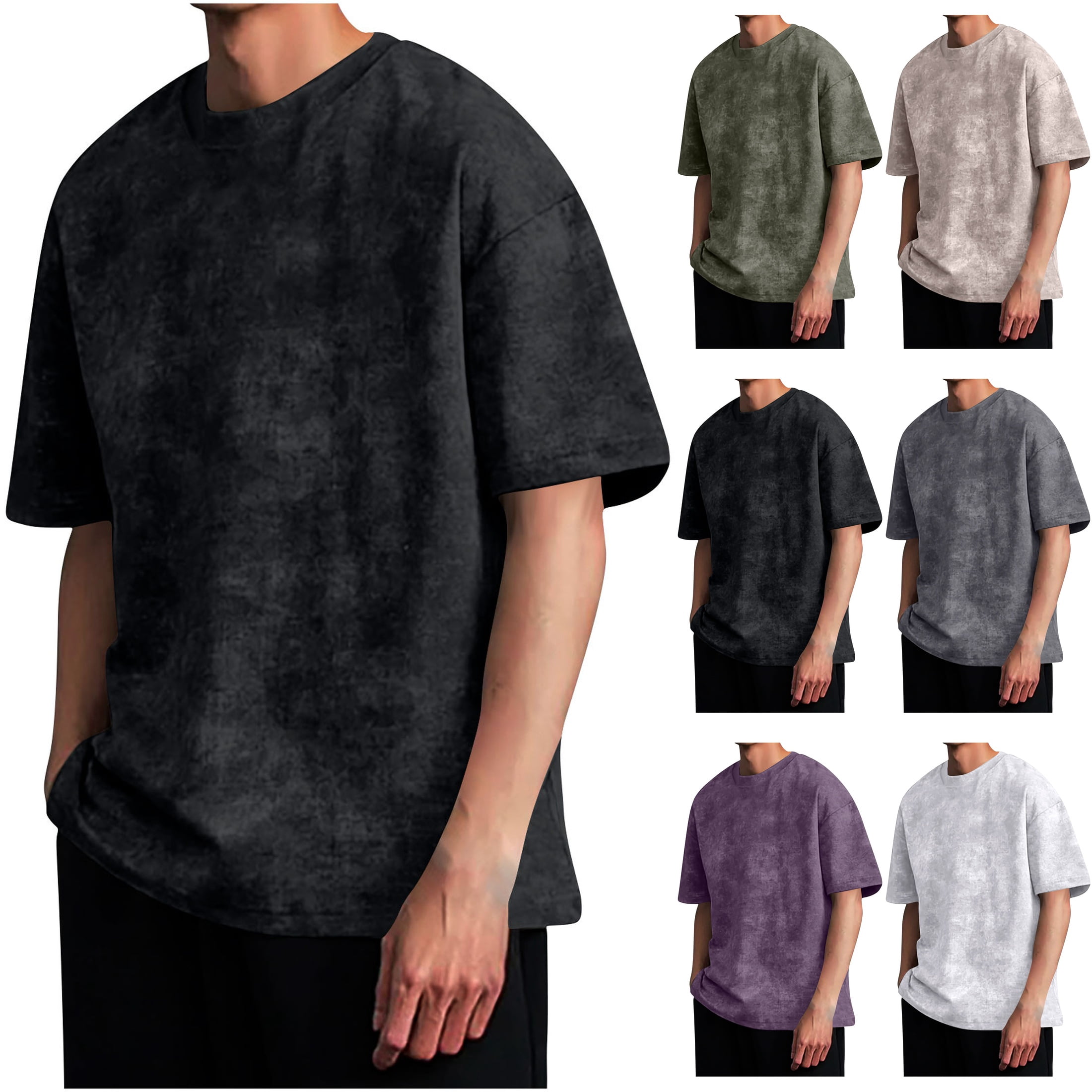 Big & Tall Men's Acid Wash Short Sleeve T-Shirts Oversized Vintage