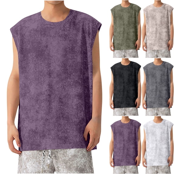 Big & Tall Men's Acid Wash Sleeveless Tank Tops Workout Bodybuilding Muscle Shirts Casual Loose Fit Streetwear Crew Neck Athletic Summer Athleisure