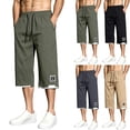 thumbnail image 1 of Big & Tall Men's Capri Pants Lightweight Loose Fit Below Knee 3/4 Cropped Pants with Pockets Elastic Waist Drawstring for Travel, Army Green, M, 1 of 6