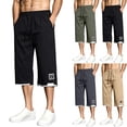 thumbnail image 1 of Big & Tall Men's Capri Pants Lightweight Loose Fit Below Knee 3/4 Cropped Pants with Pockets Elastic Waist Drawstring for Travel, Black, M, 1 of 6