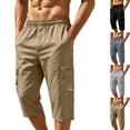 thumbnail image 1 of Big & Tall Men's Cargo Capri Pants Lightweight Quick Dry 3/4 Below Knee Loose Fit Elastic Waist Drawstring Zipper Pockets for Hiking Travel, Yellow, 5XL, 1 of 9