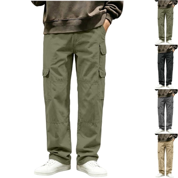 Big & Tall Men's Cargo Pants Loose Fit Multi-Pocket Straight Leg Utility Pants with Flap Pockets Lightweight Casual Work Outdoor Hiking, Army Green, M