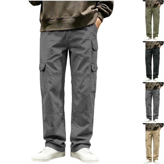 Big & Tall Men's Cargo Pants Loose Fit Multi-Pocket Straight Leg Utility Pants with Flap Pockets Lightweight Casual Work Outdoor Hiking, Gray, S