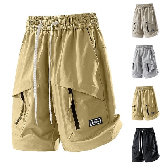 Big & Tall Men's Cargo Shorts 10" Inseam Loose Fit Short Pants, Summer Below Knee Length Elastic Waist Drawstring Utility Shorts for Hiking with Pockets