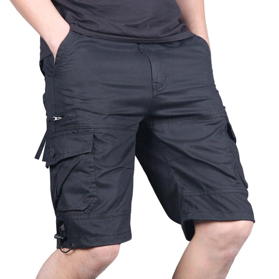 Big & Tall Men's Cargo Shorts Knee Length Outdoor Hiking Short Pants Rugged Quick Dry Utility Wear for Camping Fishing with Zipper Pockets Adjustable Drawstring Hem