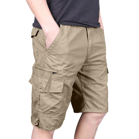 Big & Tall Men's Cargo Shorts Knee Length Outdoor Hiking Short Pants Rugged Quick Dry Utility Wear for Camping Fishing with Zipper Pockets Adjustable Drawstring Hem