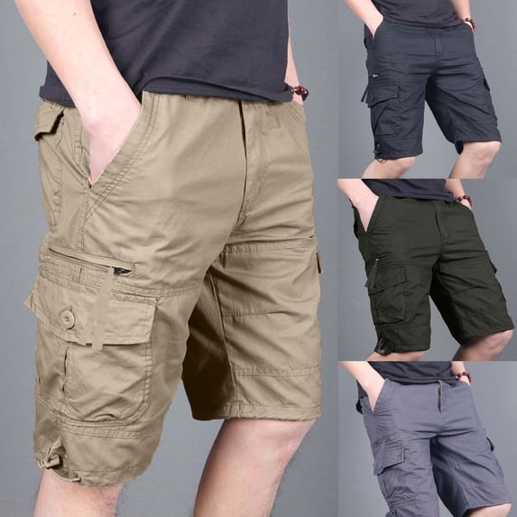 Big & Tall Men's Cargo Shorts Knee Length Outdoor Hiking Short Pants Rugged Quick Dry Utility Wear for Camping Fishing with Zipper Pockets Adjustable Drawstring Hem