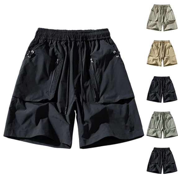 Big & Tall Men's Cargo Shorts Quick Dry 8" Inseam Knee Length Elastic Waist Drawstring Utility Short Pants with Zipper Pockets for Outdoor Hiking Fishing Golf