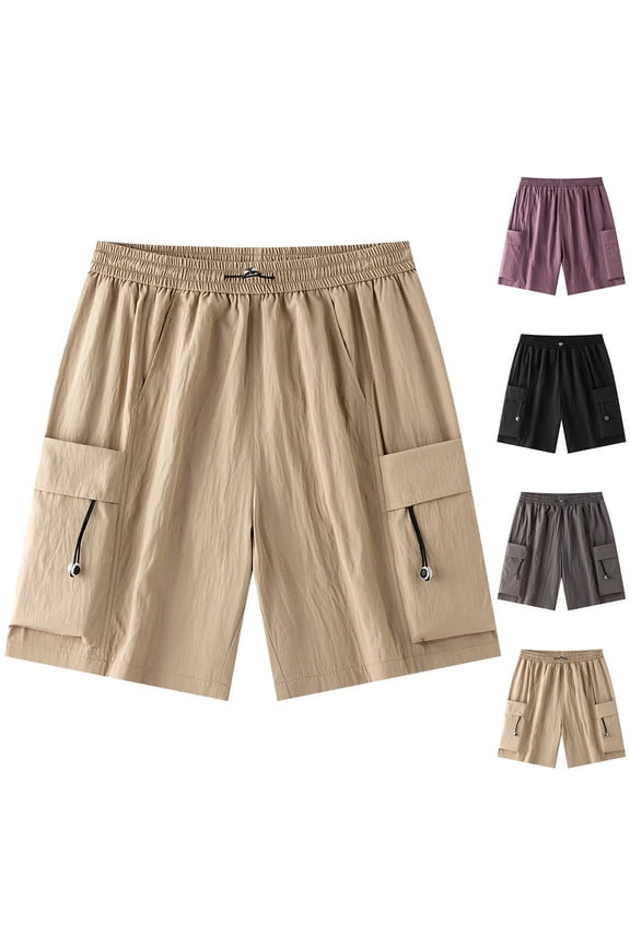Big & Tall Men's Cargo Shorts Quick Dry Performance 9" Inseam Knee Length Elastic Waist Short Pants, Hiking Fishing Lightweight Nylon Multi-Pocket Travel Outdoor Workwear