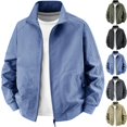 thumbnail image 1 of Big & Tall Men's Casual Bomber Jacket Breathable Mesh Lined Lightweight Windproof Windbreaker Zip Up Coat with Pockets for Travel Work Outdoor, Blue, 5XL, 1 of 10