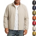 thumbnail image 1 of Big & Tall Men's Classic Windbreaker Old Money Golf Jacket Stand Collar Lightweight Full Zip Outerwear with Zipper Pockets for Hiking Travel, White, 5XL, 1 of 10