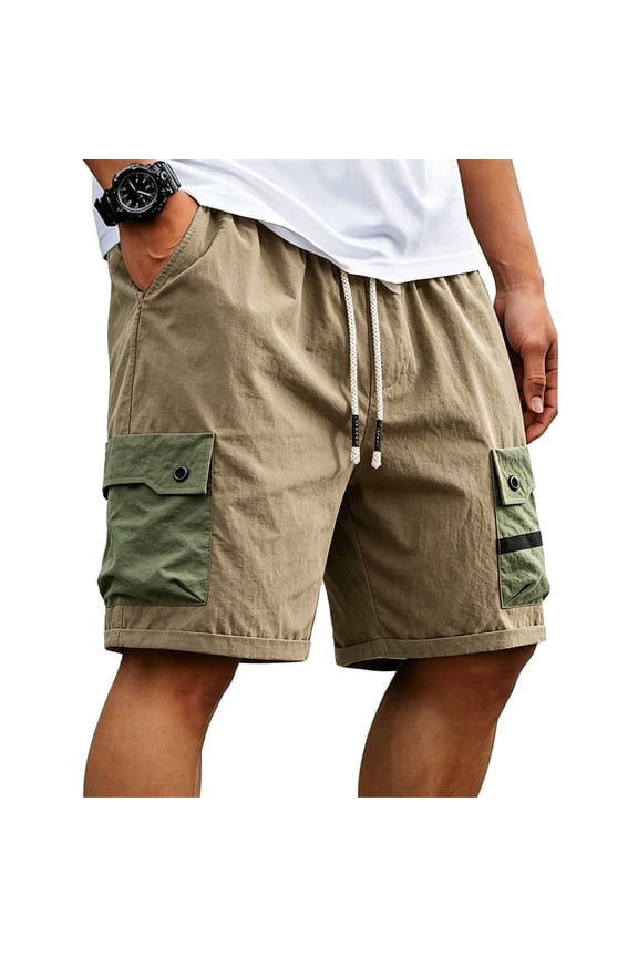 Big & Tall Men's Color Block Cargo Shorts 7" Inseam Streetwear Multi-Pocket Short Pants Elastic Waist Summer Above Knee Length Daily Wear