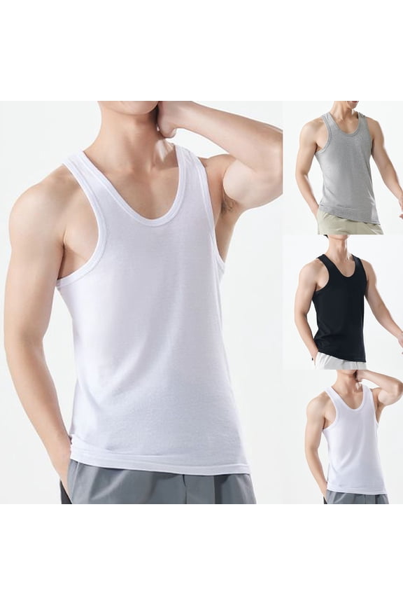 Big & Tall Men's Cotton Tank Tops Muscle Fit Shirts Solid Sleeveless Undershirt Scoop Neck Base Layer Casual Everyday Loungewear Summer Basketball Tees