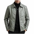 thumbnail image 1 of Big & Tall Men's Faux Leather Moto Biker Jacket Turn Down Collar Zip Up Classic Coat Windproof Outerwear with Zipper Pockets for Workwear, Green, 4XL, 1 of 9