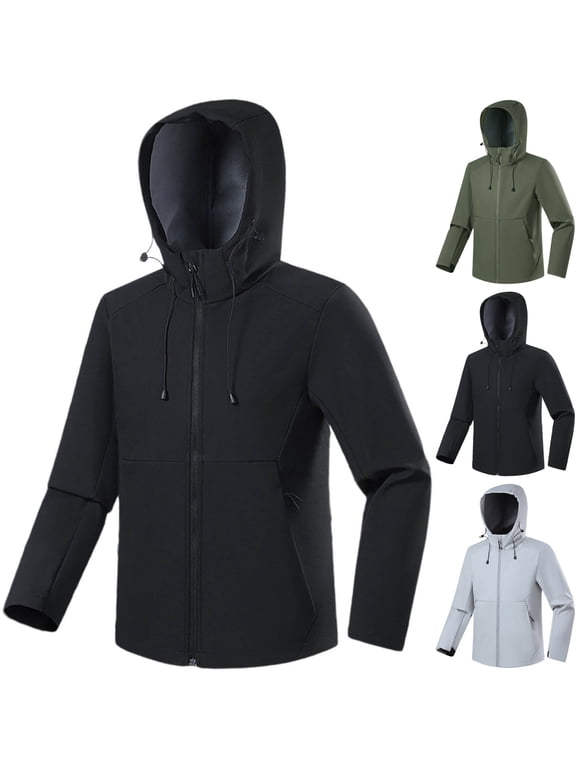 Big & Tall Men's Fleece Lined Softshell Jacket Water-Resistant Windproof Hooded Athletic Climbing Coat with Zip Pockets for Hiking Camping Outdoor, Black, 4XL