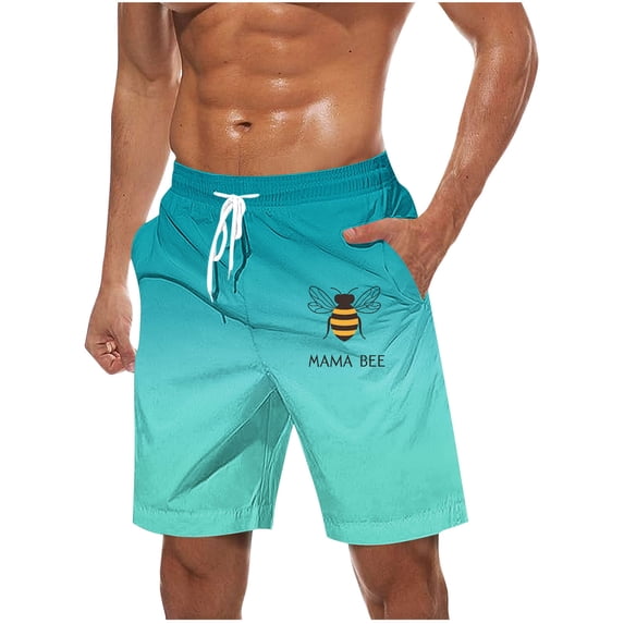 Big & Tall Men's Gradient Beach Bermuda Shorts 9" Inseam, Summer Casual Quick Dry Stretch Board Shorts with Graphic, Elastic Waist Water Repellent with Pockets