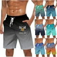 thumbnail image 1 of Big & Tall Men's Gradient Beach Bermuda Shorts 9" Inseam, Summer Casual Quick Dry Stretch Board Shorts with Graphic, Elastic Waist Water Repellent with Pockets, 1 of 5