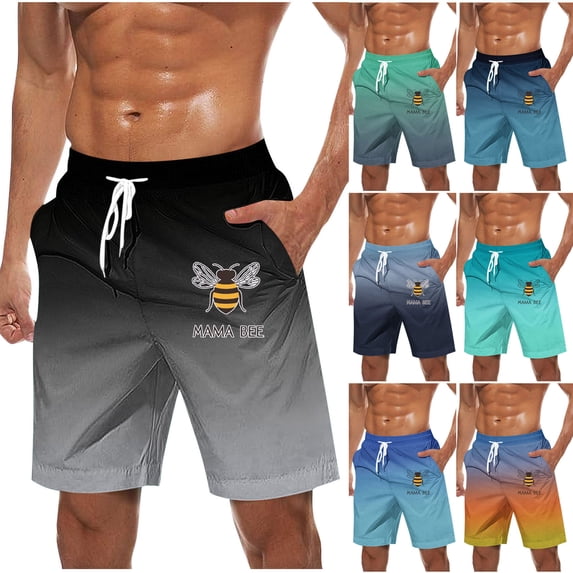 Big & Tall Men's Gradient Beach Bermuda Shorts 9" Inseam, Summer Casual Quick Dry Stretch Board Shorts with Graphic, Elastic Waist Water Repellent with Pockets